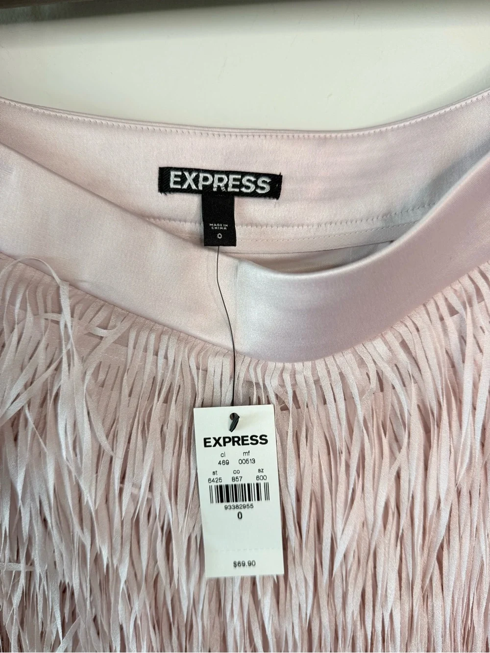 Express Light Pink Fringe Mini Skirt nwt